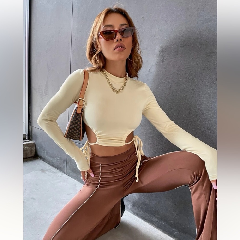 SHEIN Cutout Drawstring Crop Top